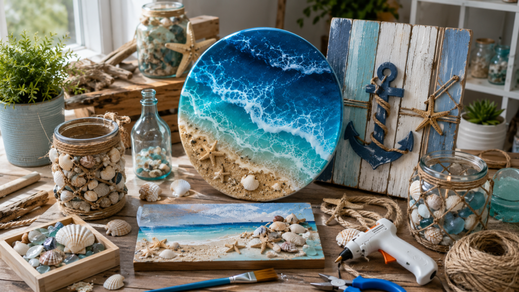 Coastal DIY craft workspace