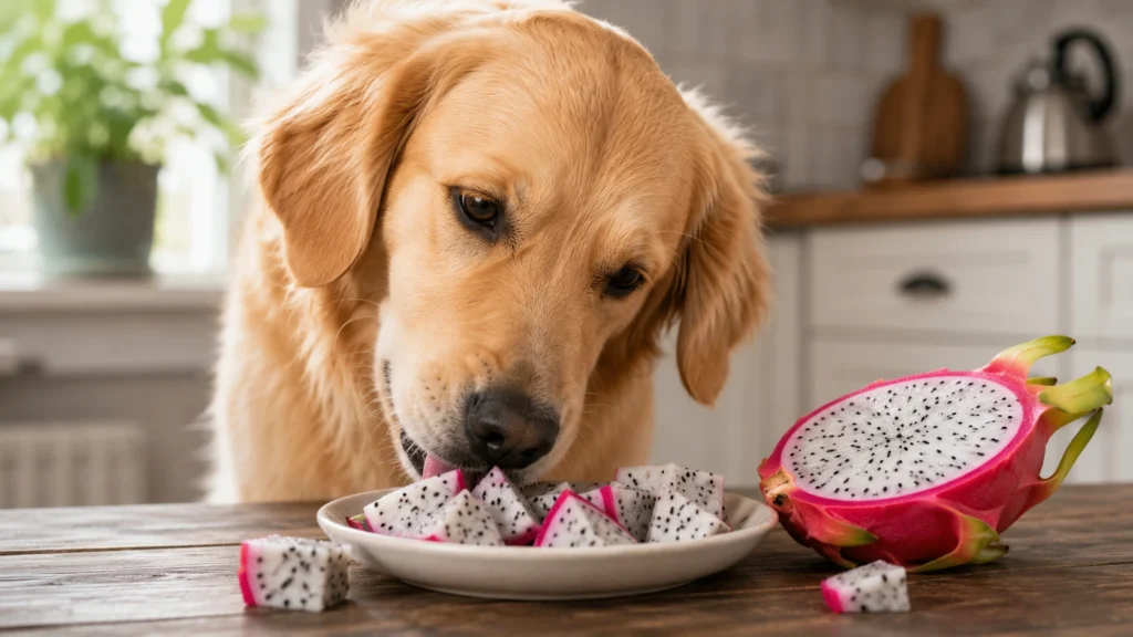 dog eating dragon fruit safely
