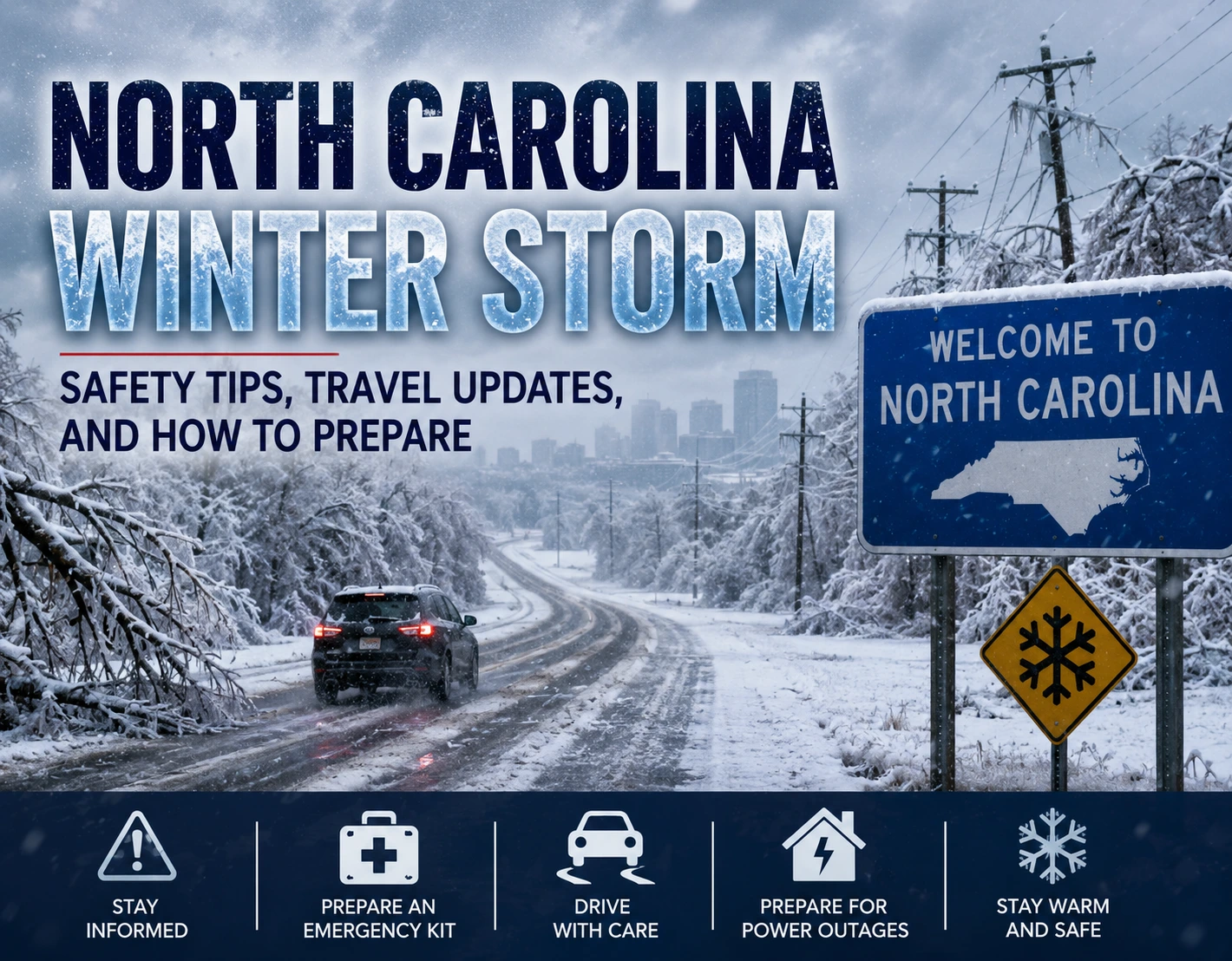 North Carolina winter storm with icy travel hazards