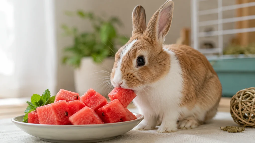 rabbit eating watermelon safe treat