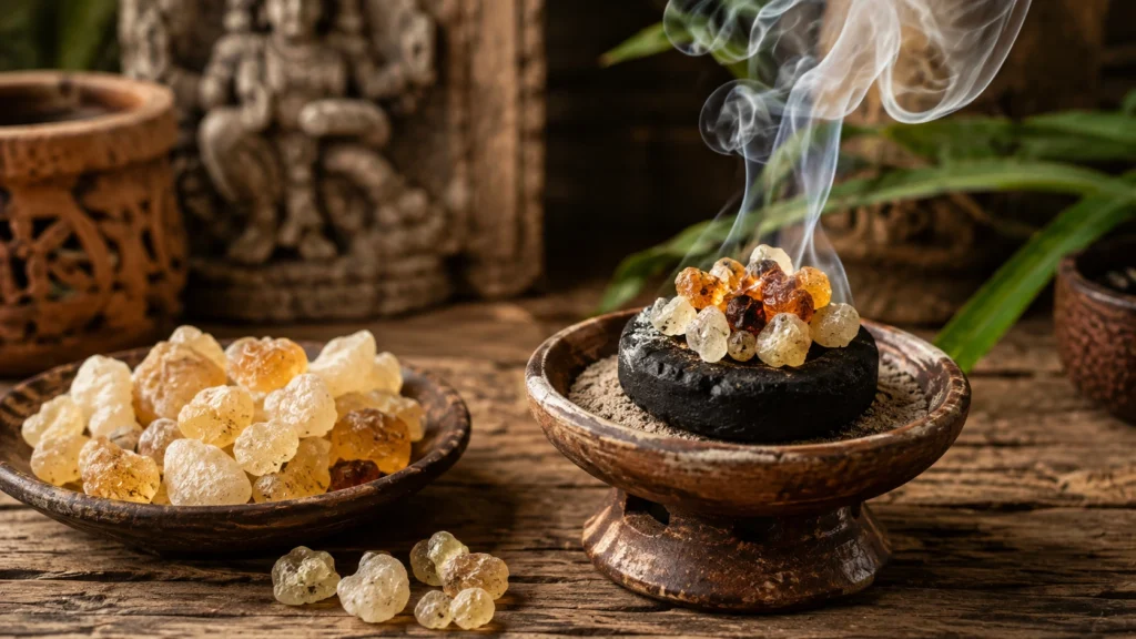 Natural copal resin incense burning